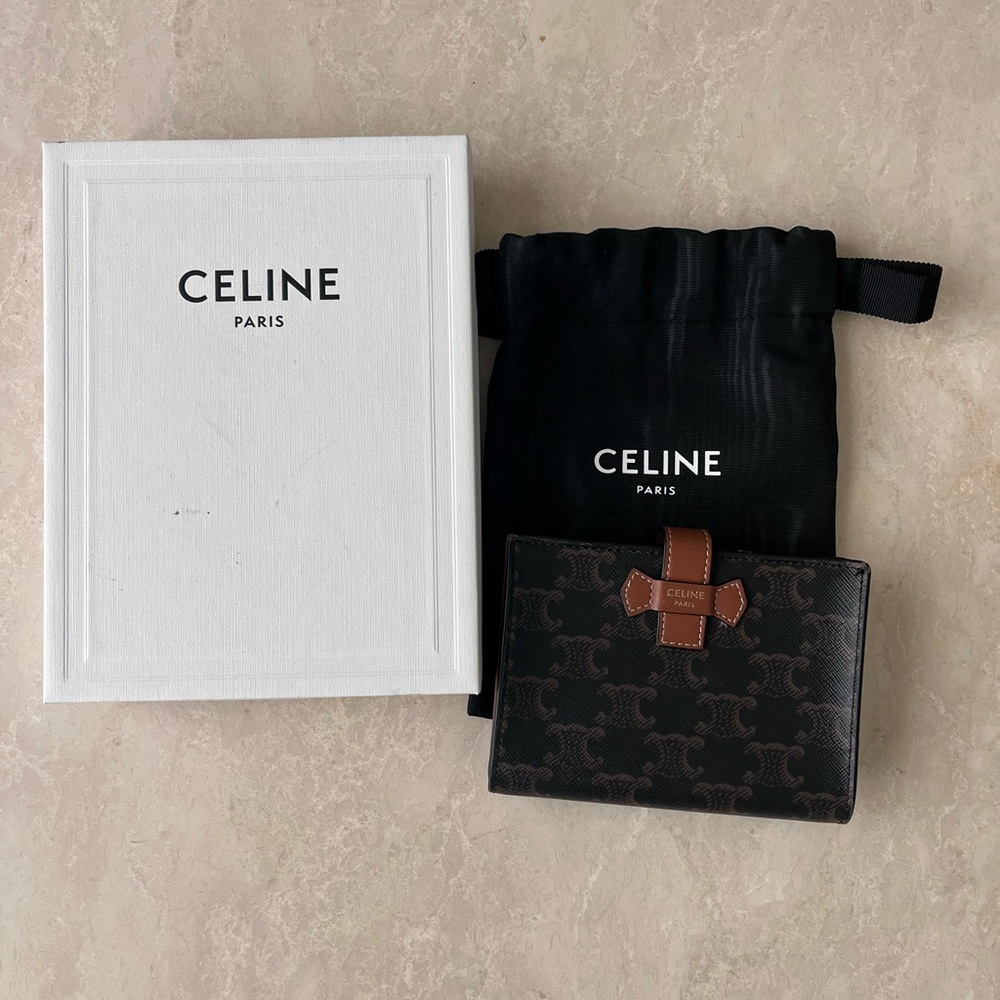 Celine Black and Tan Triomphe Wallet